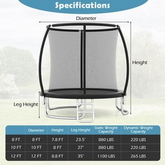 10FT Outdoor Trampoline w/Safety Enclosure Net Anti-Rust Galvanized Steel Frame