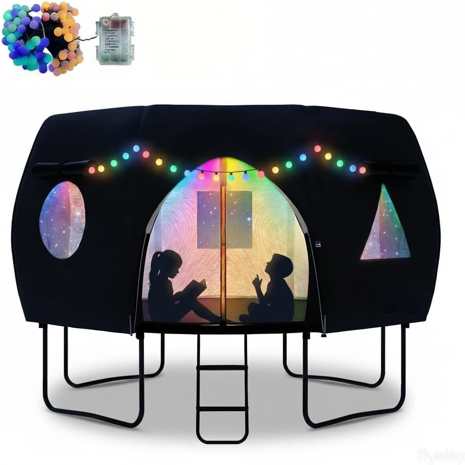 12FT Trampoline round Tent(Tent ONLY) Fits 12FT Frame 8 Curved Poles with LED Li