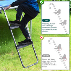 Trampoline Ladder with Horizontal and Wide Steps, Universal Hook, UV Treated Ste