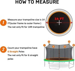 Weather-Resistant 14ft Trampoline Net Replacement – Includes 6 Pole Caps & Cords