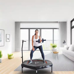 50 In. Hexagonal Fitness Trampoline with Handlebar, Red