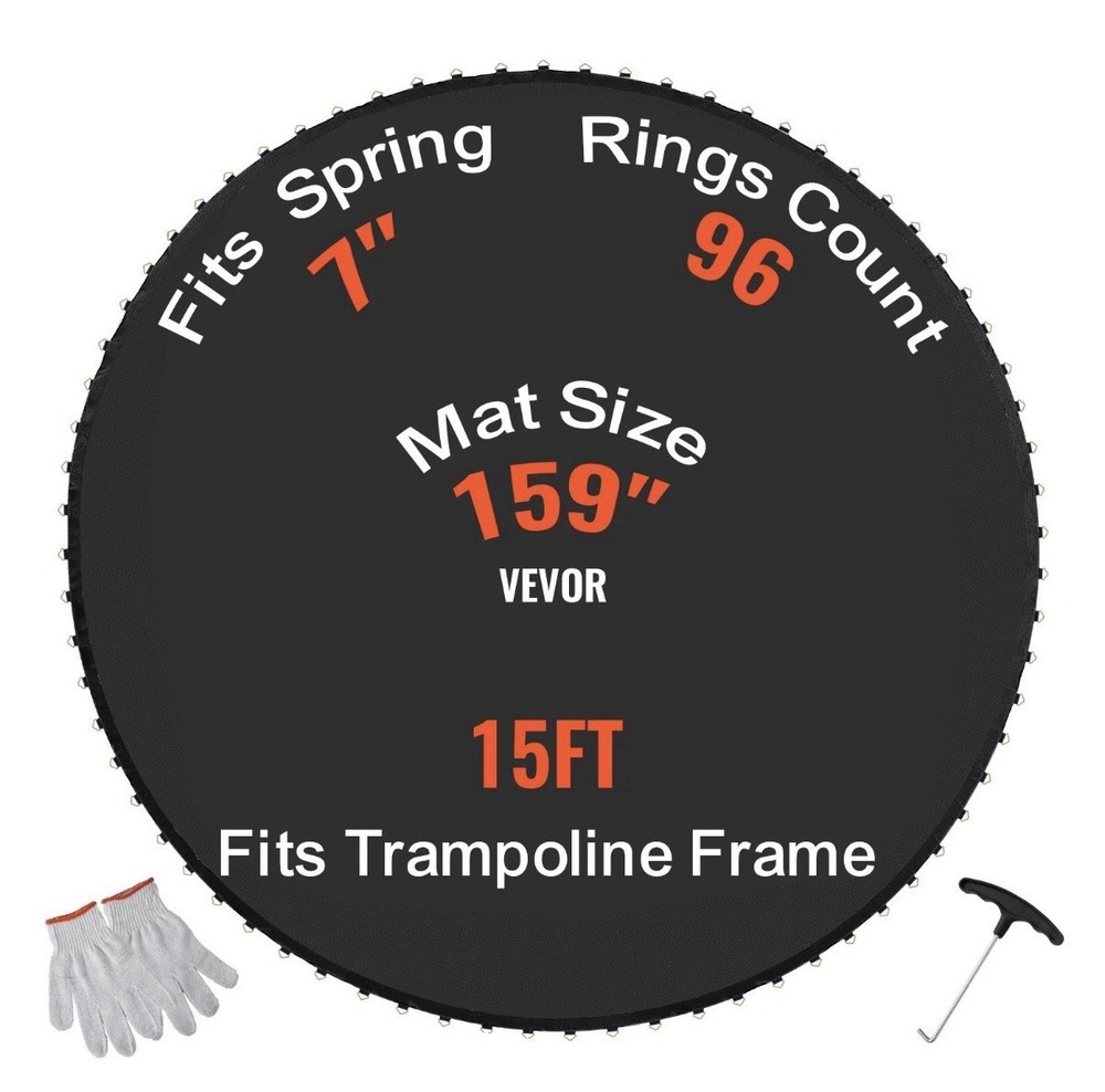 VEVOR Replacement Trampoline Mat Fits 15ft Frame 96 V-Rings 7″ Spring Length