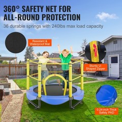 5FT Kids Trampoline 60″ with Safety Net Basketball Hoop Indoor Outdoor Play