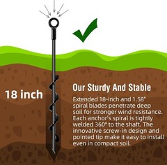 Ground Anchors Screw in 18 Inch 4 Pack Spiral Swing Set Trampoline Earth Anchor