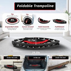 Foldable Mini Trampoline, Adjustable Foam Handle, 32 Springs