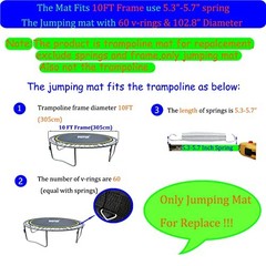 Trampoline Fit 10FT Round Frame 60V-rings/102.8″Diam/Fits 5.3″-5.7″Springs