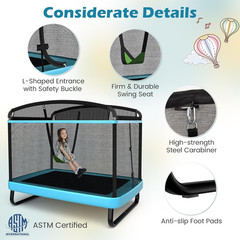 6FT Kids Trampoline with Swing, ASTM Approved Rectangle Recreational Trampoline