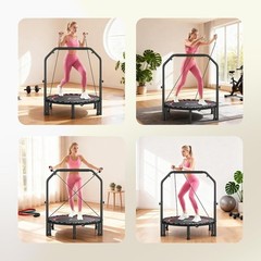 Adjustable Indoor Rebounder Trampoline W/ Resistance Bands Foldable Mini Fitness