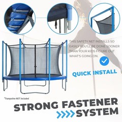 Trampoline Safety Enclosure Set: Inside Net, Straight Poles Foam Sleeves U-Bolts