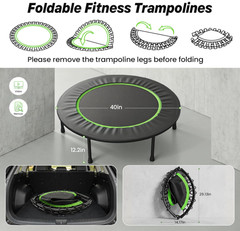 Trampolín Fitness Plegable 40″ para Adultos 150 kg Silencioso y Estable, Nuevo