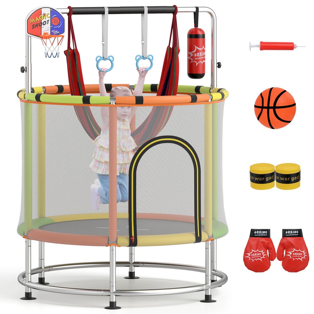 6-in-1 Kids Trampoline Combo 55″ Toddler Play Activity Center w/Hammock Green