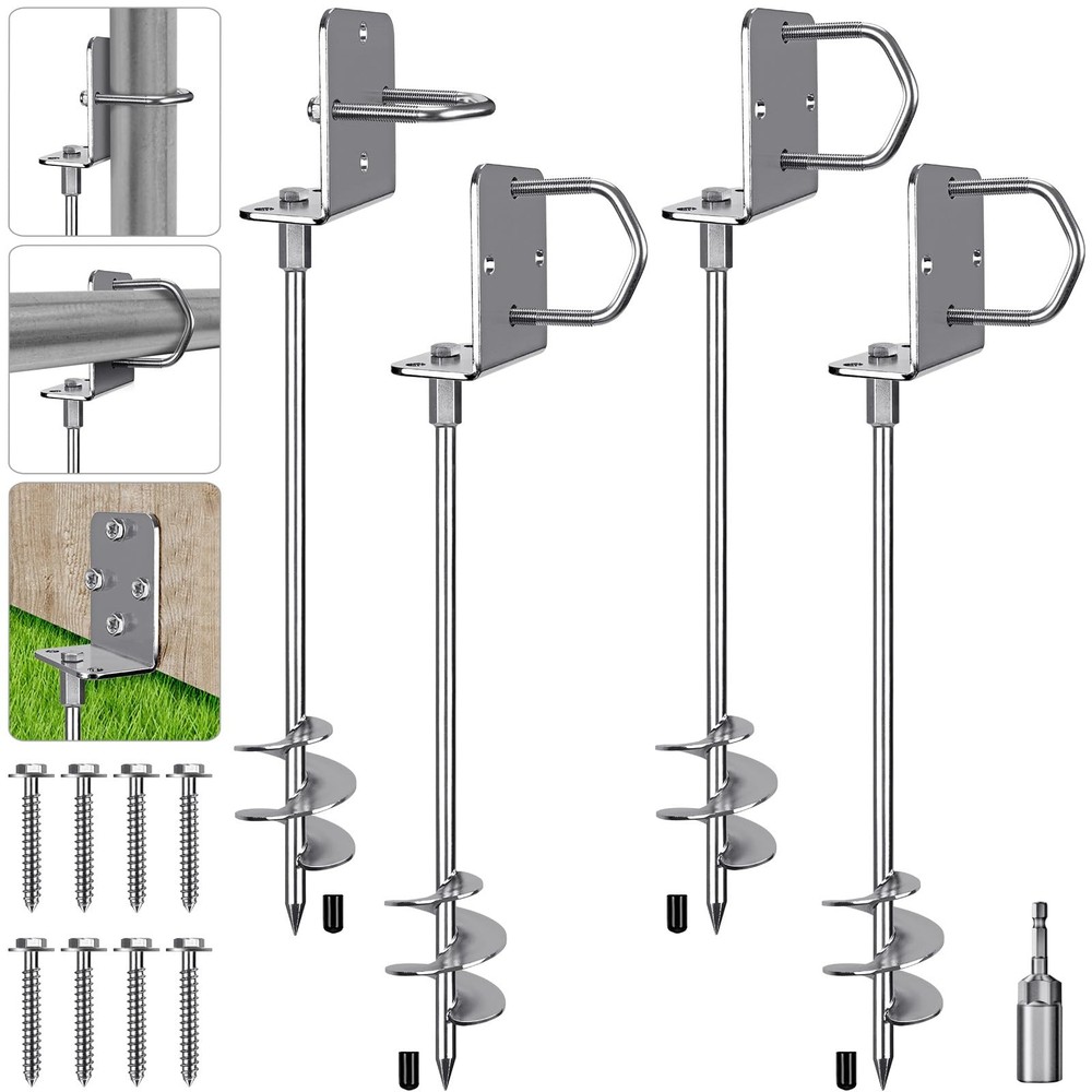30″ Heavy Duty Screw in Ground Anchors Kit 3″ Spiral Earth Stakes Yard