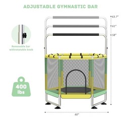 Yozoia 60″ Toddler Trampoline, Indoor Trampoline for Kids Hexagon green-yellow