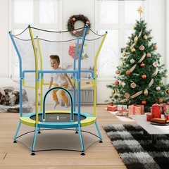 Kids Mini Trampoline w/59″ Higher Enclosure Net Seamless Jumping Mat Zipper Door