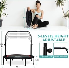 Foldable Mini Trampoline – 40″/48″ Fitness Rebounder with Adjustable Handle &…
