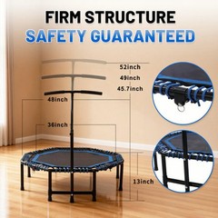 48in Adult Trampoline w/Adjustable Handle – Foldable Cardio Rebounder Gym
