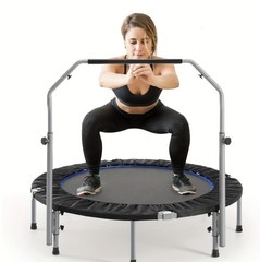 Foldable Fitness Trampoline with Adjustable Handrails 48 inch Red Support 440LB