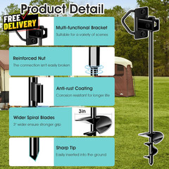 Ground Anchors Screw In Heavy Duty 3in Spiral Earth Anchor for Trampoline Shed…