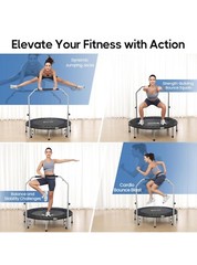 BCAN Trampoline for Fitness Rebounder & Adjustable Foam Handle – 330 Lbs