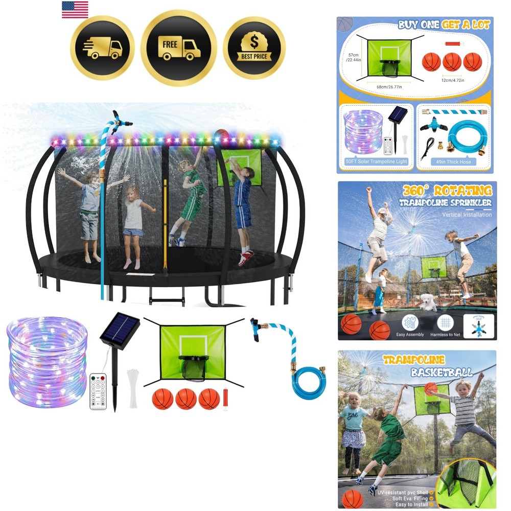 Trampoline Accessories Kit Kids,Basketball Hoop with 3 Mini Basketballs,50FT …