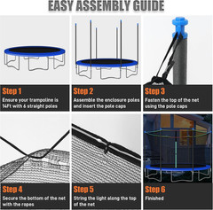 6PCS Trampoline Poles and 14FT Enclosure Net with Solar Light, Universal Trampol