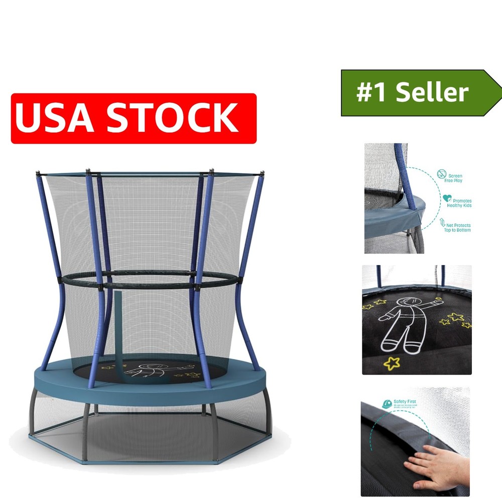 360-Degree Handlebar Mini Trampoline with Enclosure – Perfect for Young Jumpers!