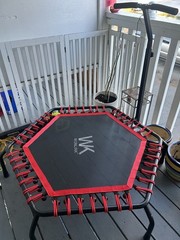WONLINK Hexagonal Fitness Trampoline with Handlebar & Frame Pads, Black/Red
