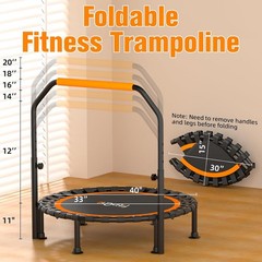 40″ Foldable Mini Trampoline Load 330lbs Portable Exercise Rebounder