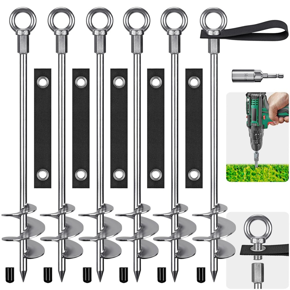 Heavy Duty Ground Anchors with Straps – 24” Screw in Earth Anchor Kit, 6 Pac…