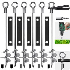 Heavy Duty Ground Anchors with Straps – 24” Screw in Earth Anchor Kit, 6 Pac…