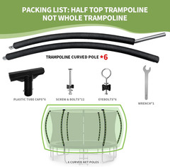 6 PCS Trampoline Curved Pole Replacement, Universal Curved Enclosure Net Poles f