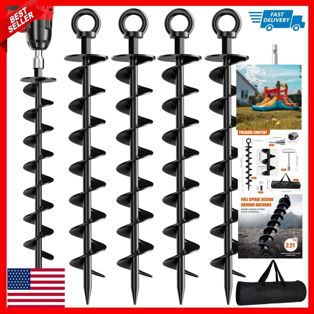 Heavy Duty Spiral Ground Anchor Screws for Trampolines – 4 Pack