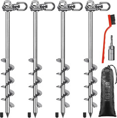 14” Ground Anchors, Hex Head 360° Swivel, 10mm Steel, Chrome, 4-Pack, Heavy Duty