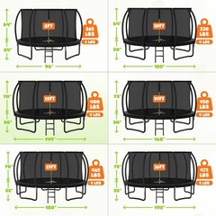 Trampoline 8FT 10FT 12FT 14FT 15FT 16FT, Recreational Trampolines with Enclos…