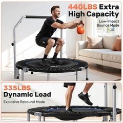 SP2 48″ Foldable Mini Trampoline Max Load 440lbs, Fitness Rebounder with Adju…