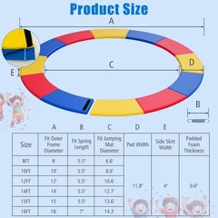 15FT Trampoline Spring Cover Universal Trampoline Replacement Pad w/Split Design