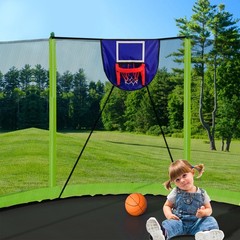 15FT Trampoline w/ Basketball Hoop, Safety Net & Ladder, ASTM Certified