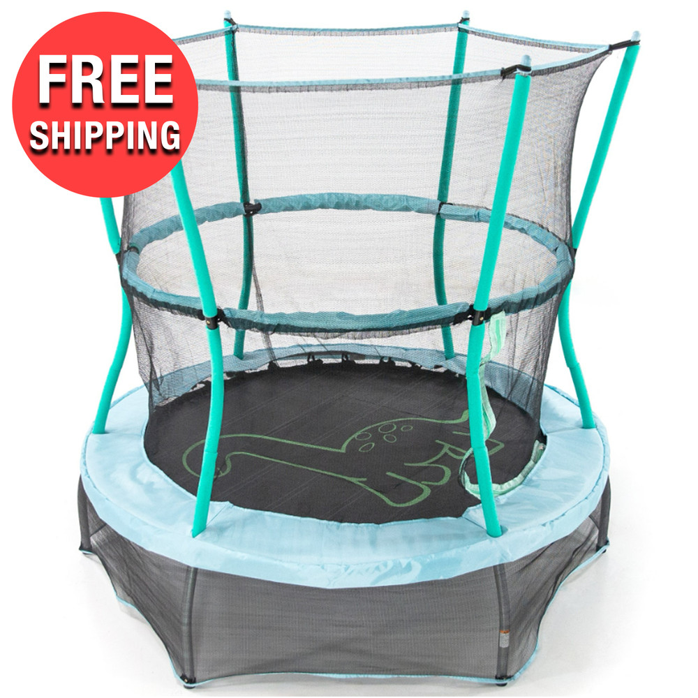 Bounce & Learn Kids Fun Trampoline 55″ Blue Round w/ Safety Enclosure and Sounds