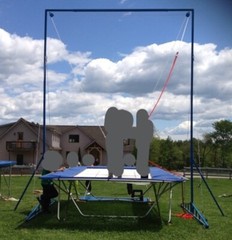 Olympic style Ross string bed 7X14 trampoline with Spotting Rig and frame pads