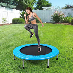 38 In. Blue Folding Mini Trampoline Fitness Rebounder with Safety Pad