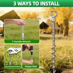 12pk Heavy Duty Screw Tent Stakes 12 Inch Rustproof Aluminum Ground Anchors