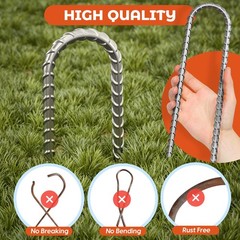 4 PCS 12 Inch Trampoline Stakes Heavy Duty Ground Anchors U Hook Silver