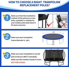 10ft 8 Pcs Trampoline Curved Poles Replacement Enclosure