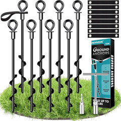 Ground Anchors Screw in 8Pcs, Trampoline Stakes Anchors with Straps Resistant Hi
