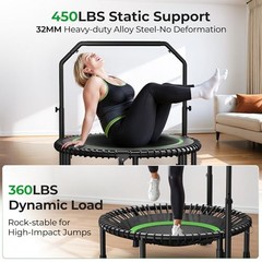 BT2 450/550LBS Mini Rebounder Trampoline for Adults with Bar, 40IN 40IN-GREEN