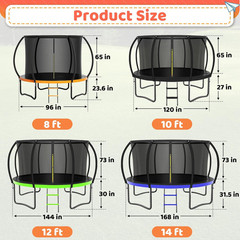 8FT 10FT 12FT 14FT 16FT Trampoline Outdoor, Trampolines for Kids & Adults, Pumpk
