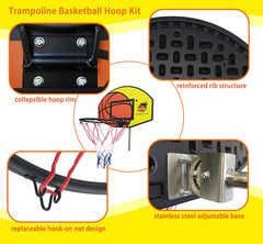 Trampoline Basketball Hoop with Adjustable Mount, Mini Ball & Pump Included