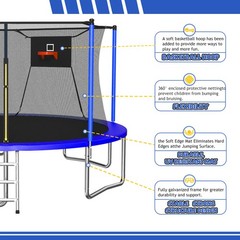 14FT Trampoline with Enclosure Net Outdoor Sports Fitness Equipment
