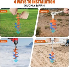 Ground Anchor Screw In, 4 Pack Spiral Trampoline Anchors with Nut and Tool Swing