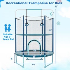 60” Trampoline for Kids w/ Safe Guardrails Foamed Handle No Gap Design Blue